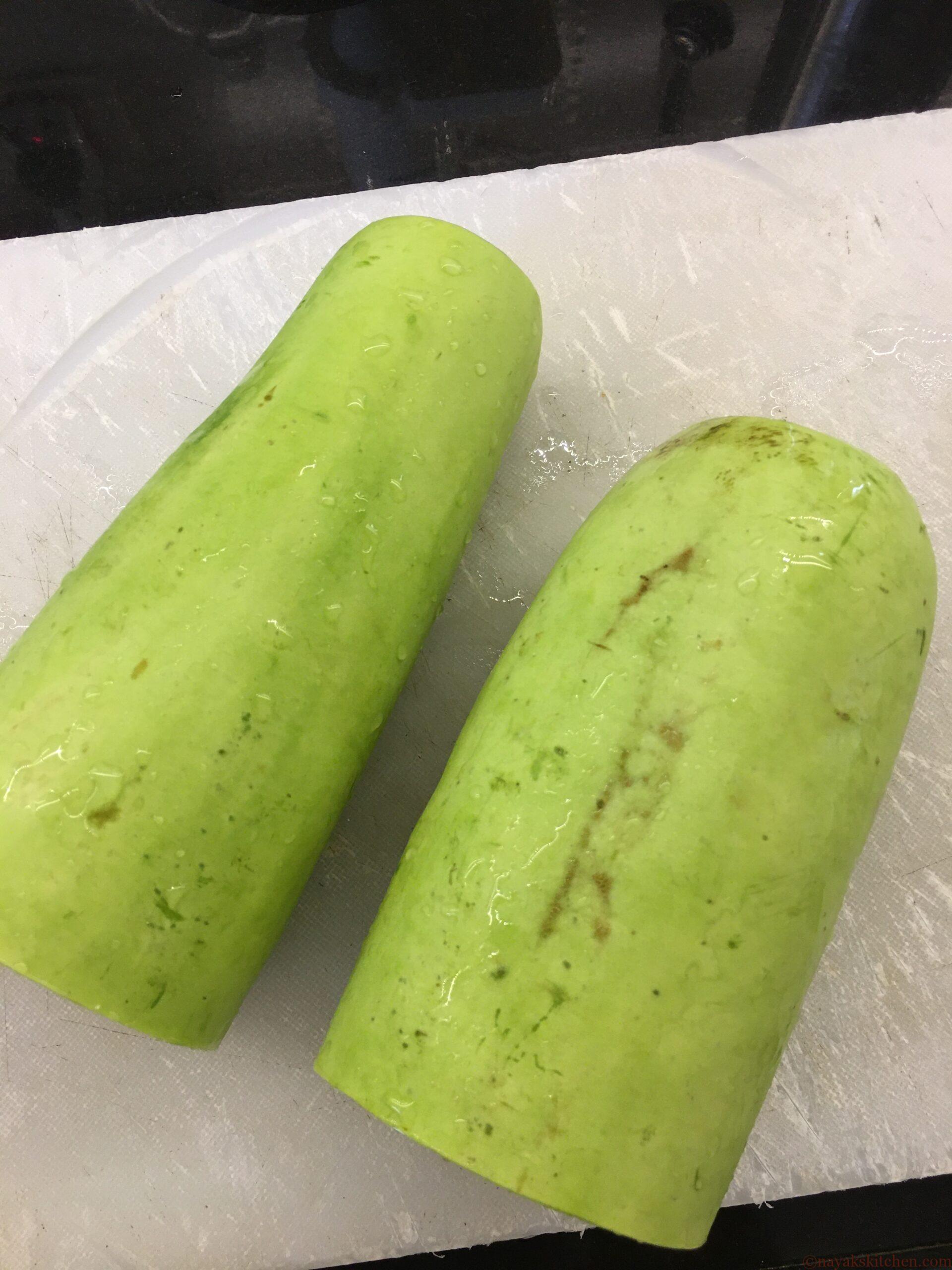 Dudhi cut into two pieces