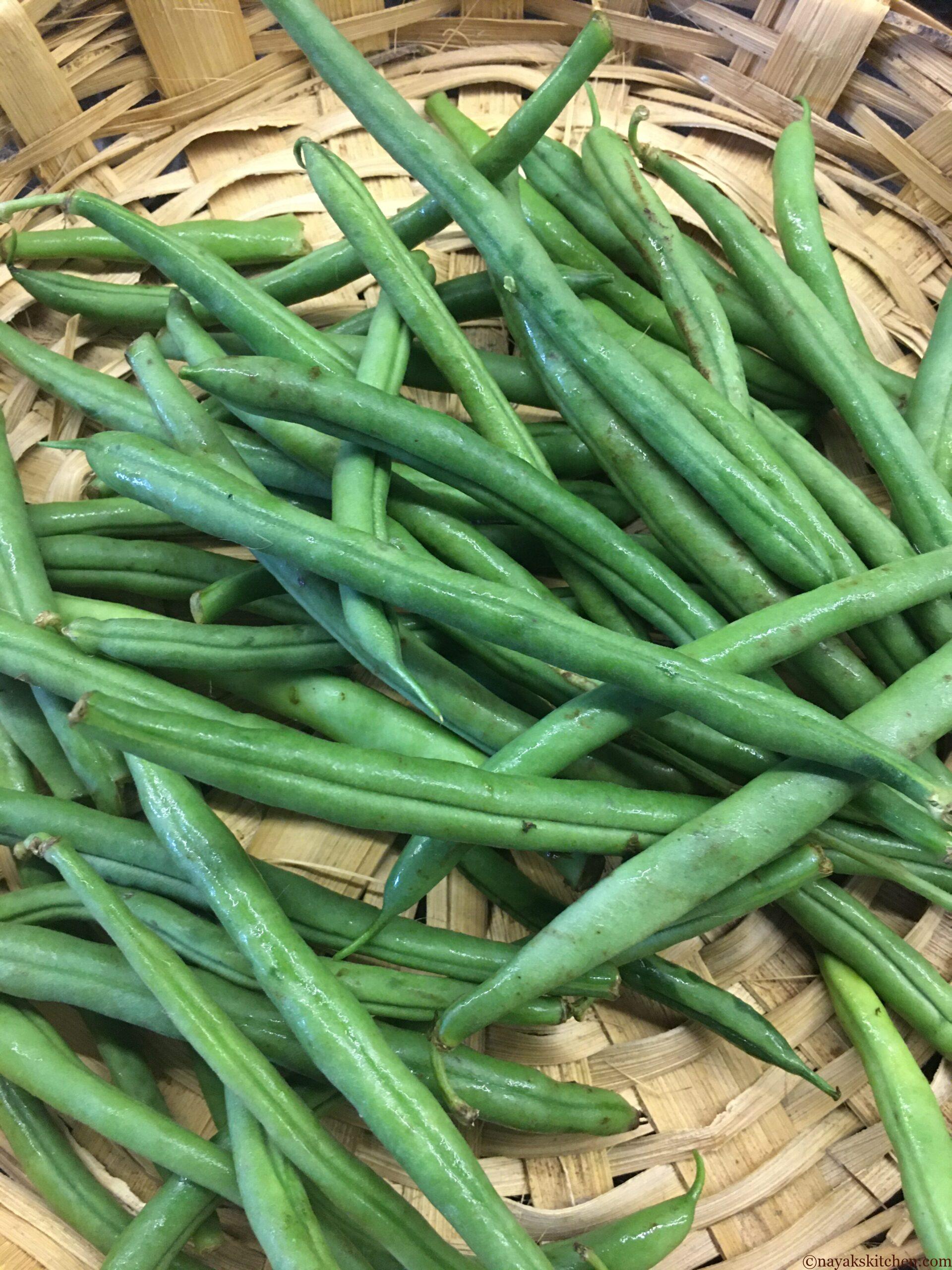 Fresh french beans in a basket