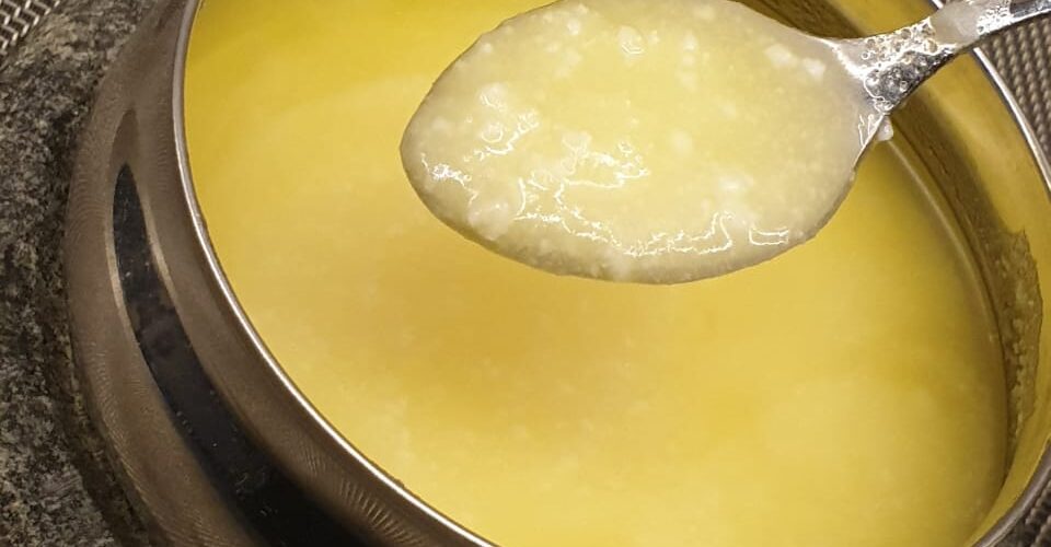 Homemade ghee in a bowl