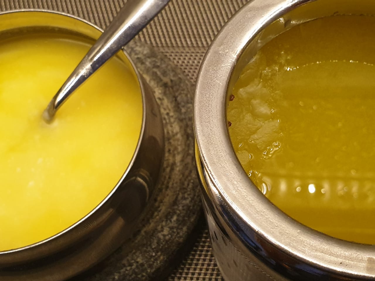 Solidified and melted ghee