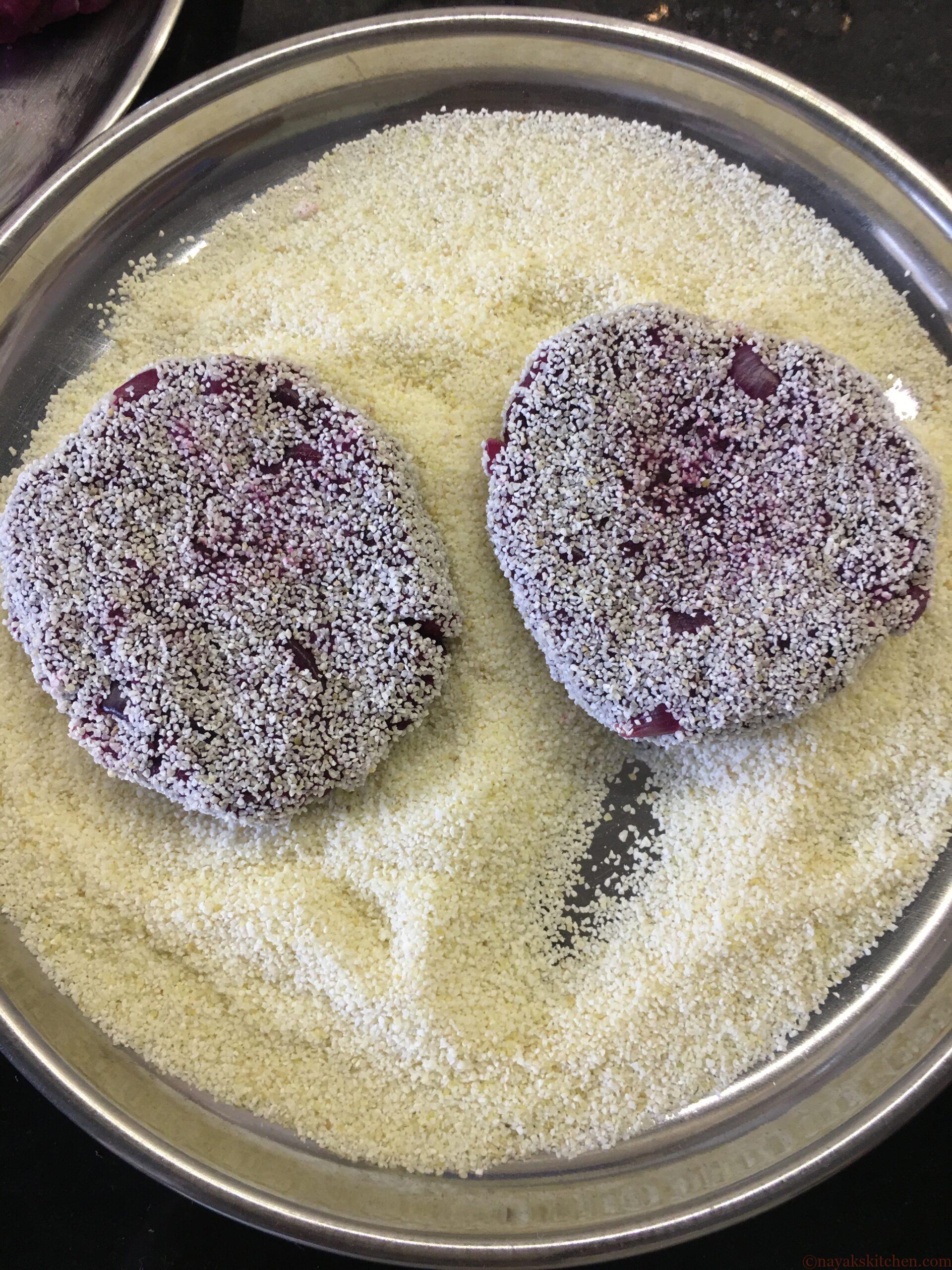 Rava-coated beetroot cutlets