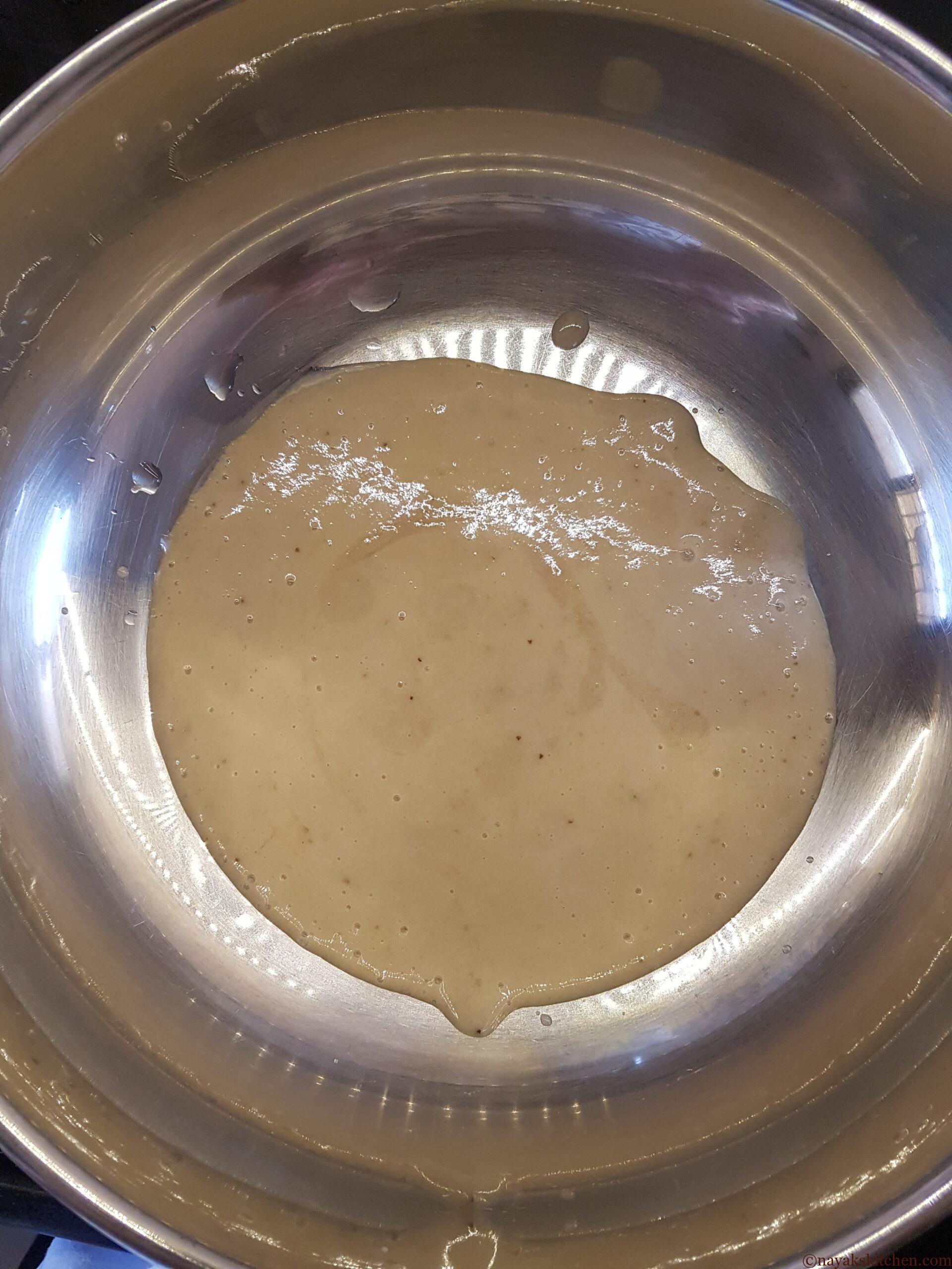 Pureed bananas in a vessel