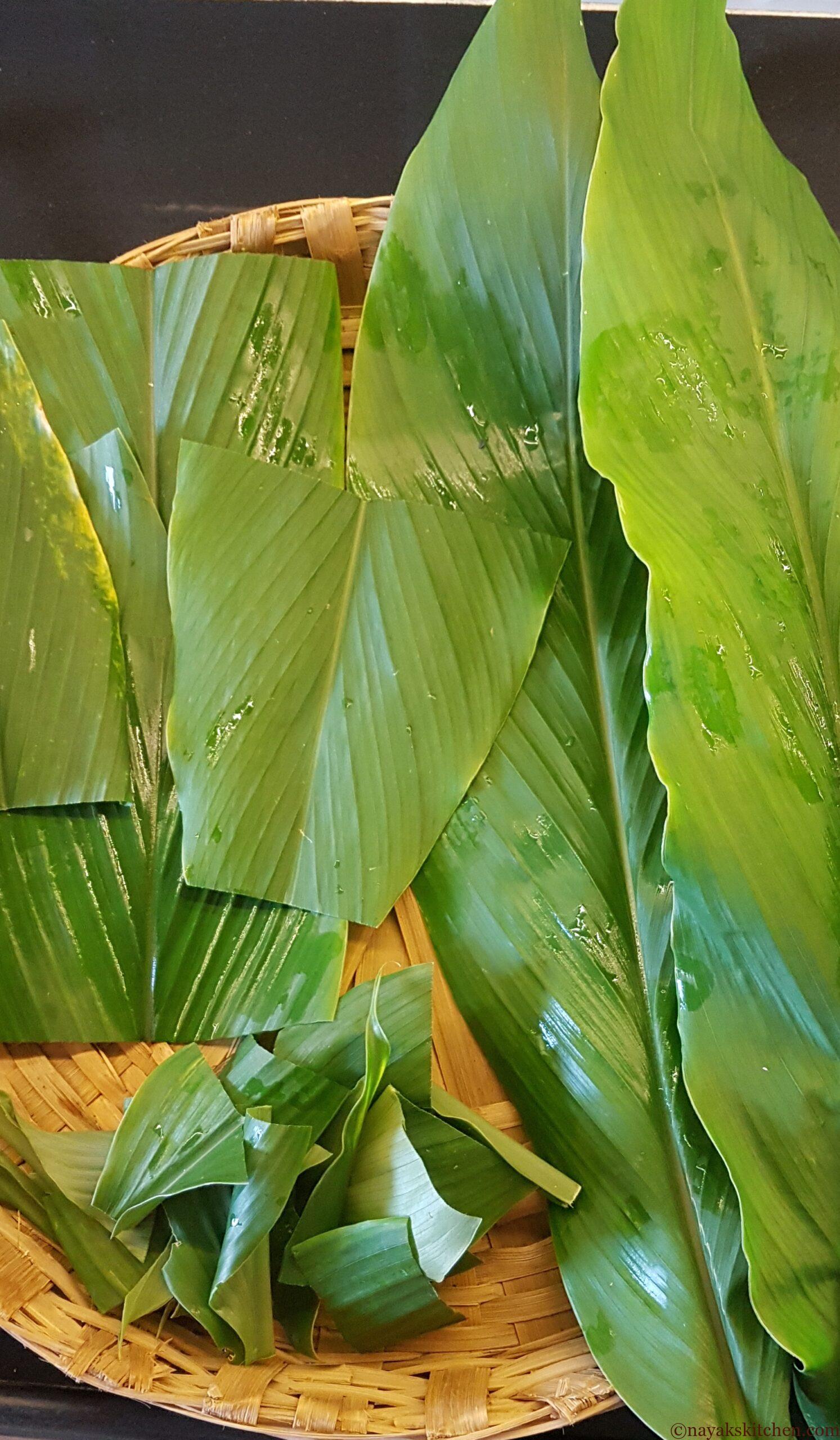 Fresh turmeric leaves washed, trimmed and ready to use