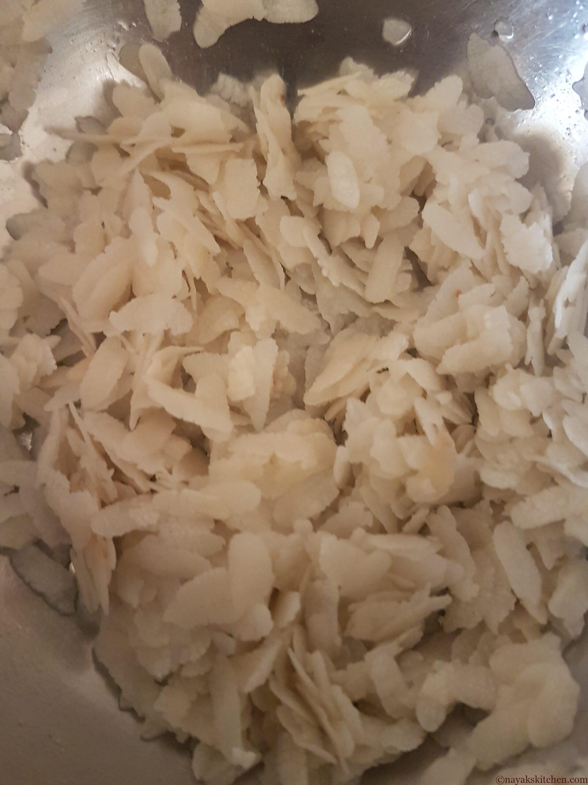 Washed beaten rice