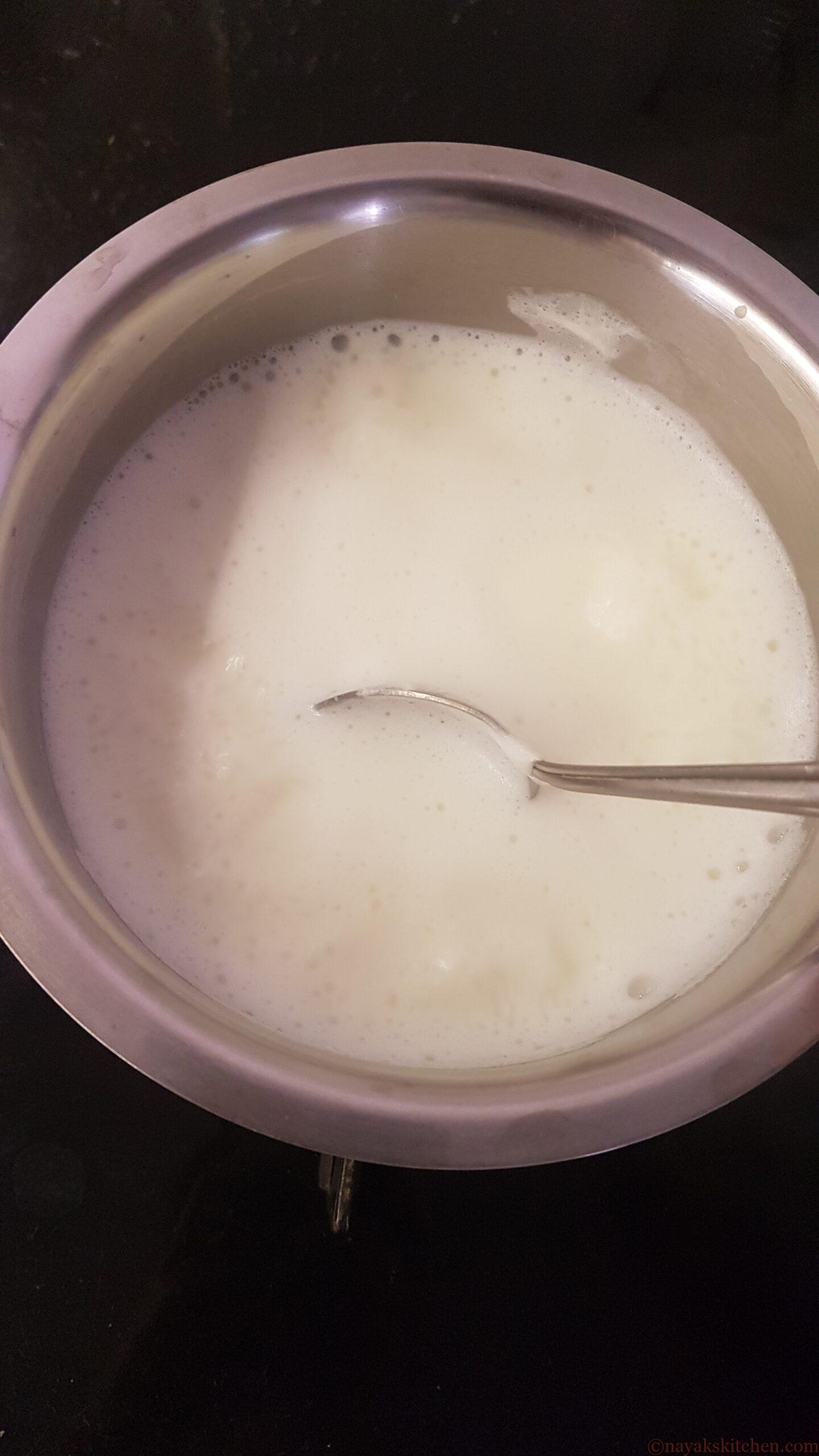 Stirring milk in between