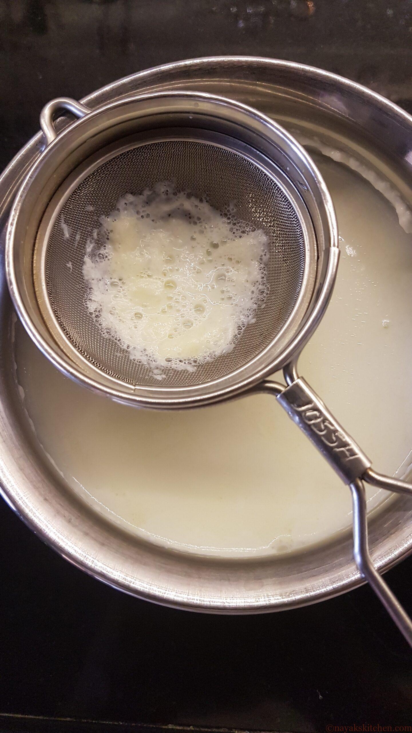Cream collected in the strainer