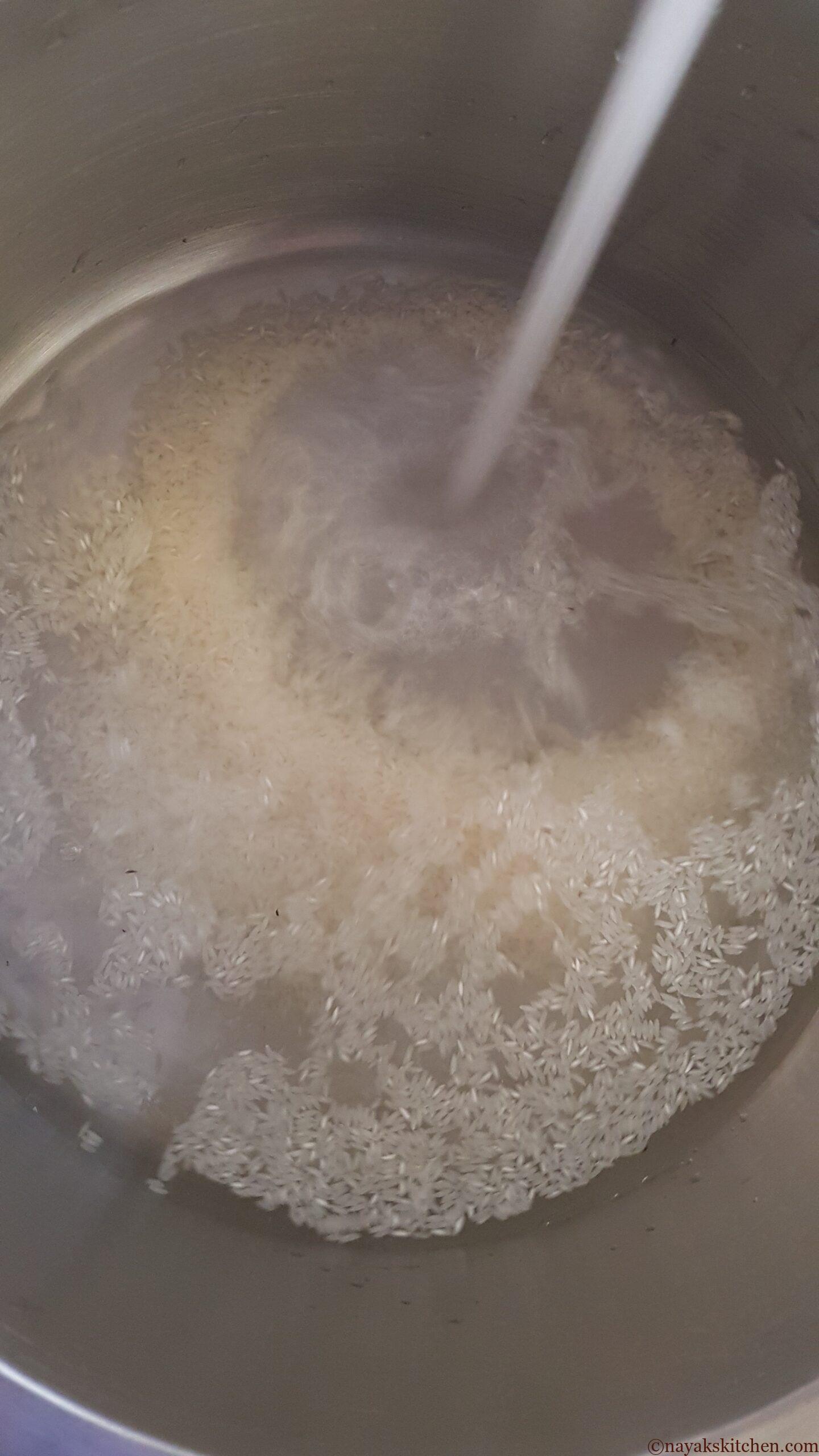 Washing rice with water