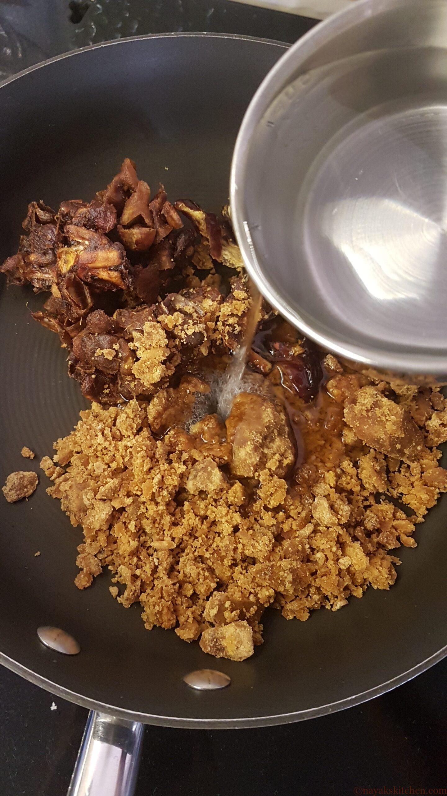 Adding water to pan
