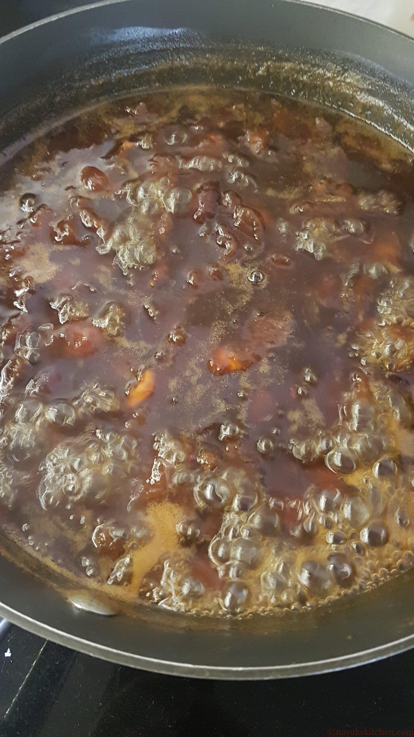 Boiling to further thicken the mixture
