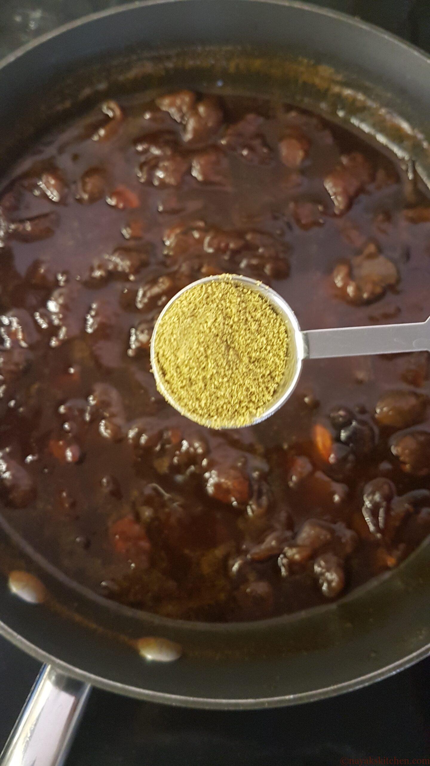 Adding coriander powder