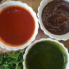 Chaat chutneys (Tamarind chutney, Red chutney and Green Chutney)