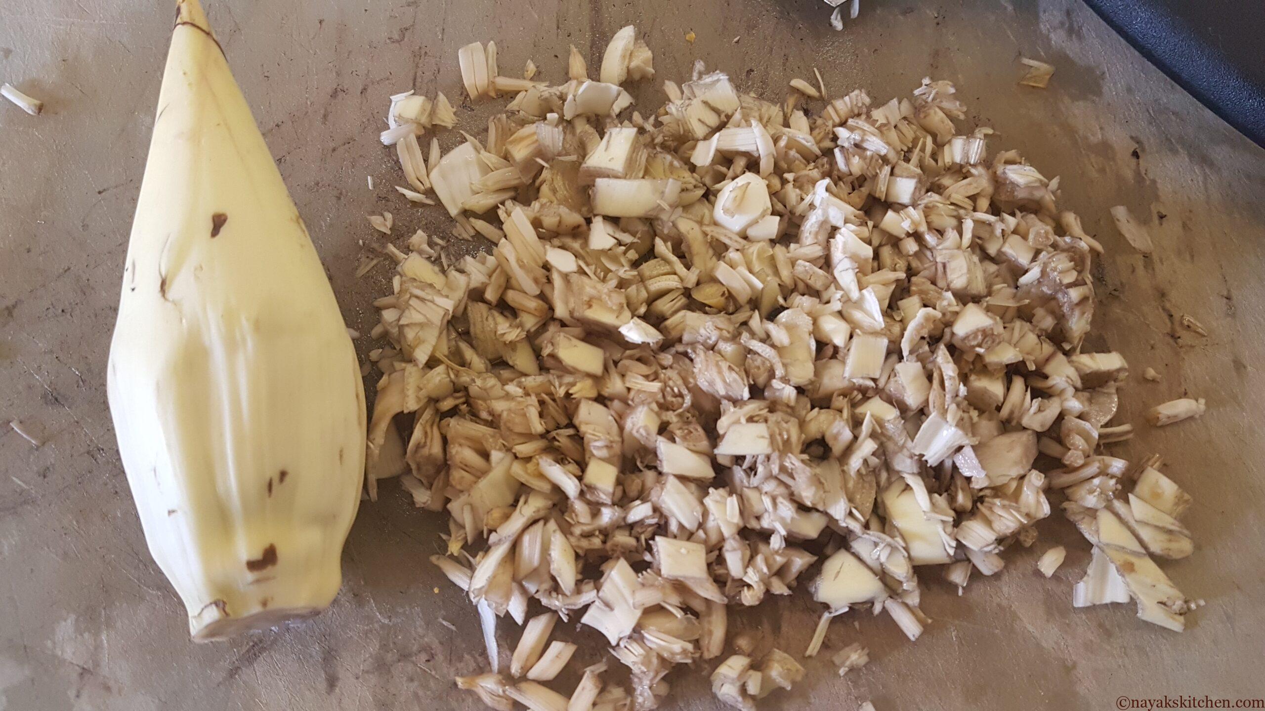 Chopped inner core of the banana blossom