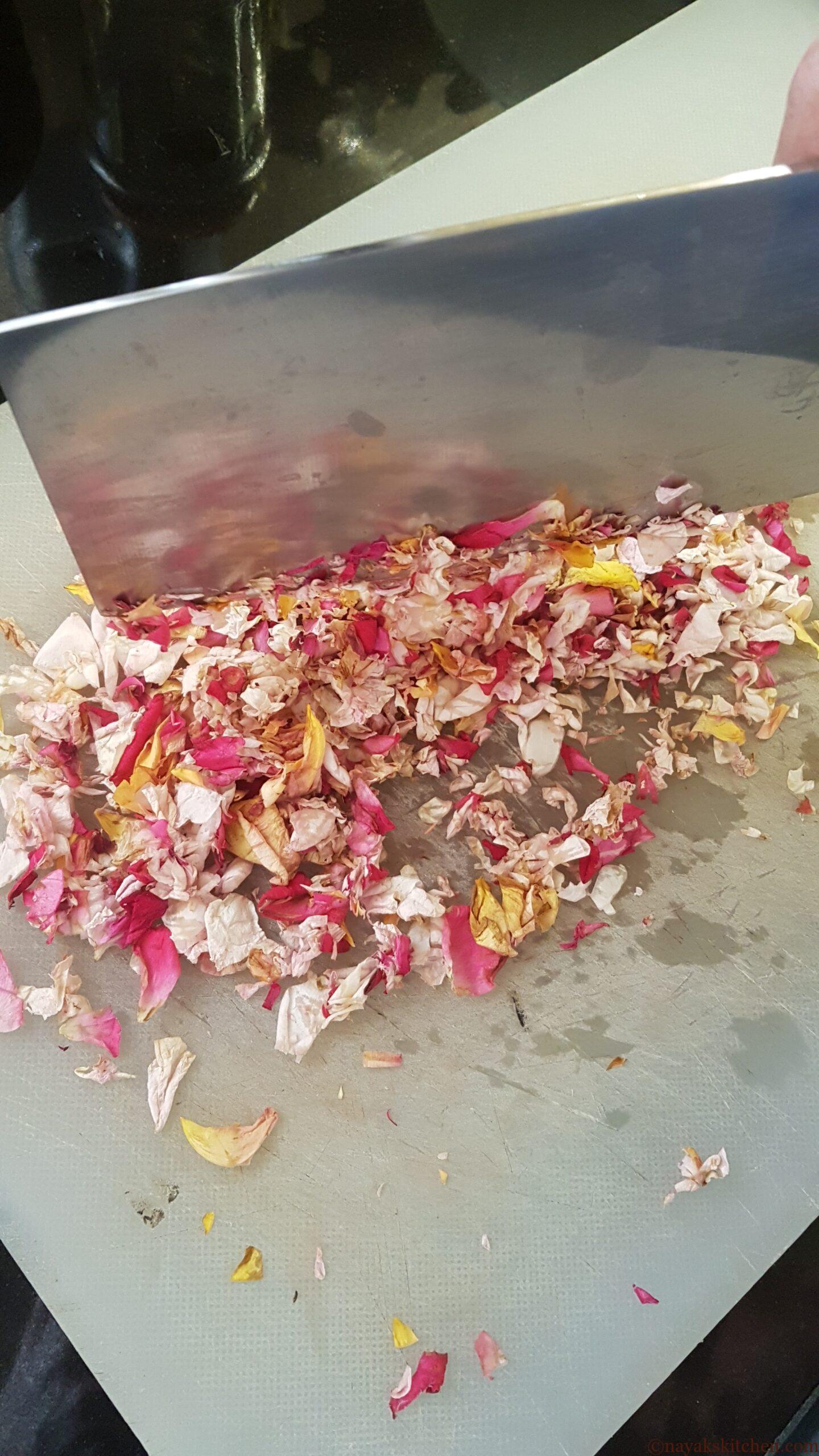 Chopping rose petals