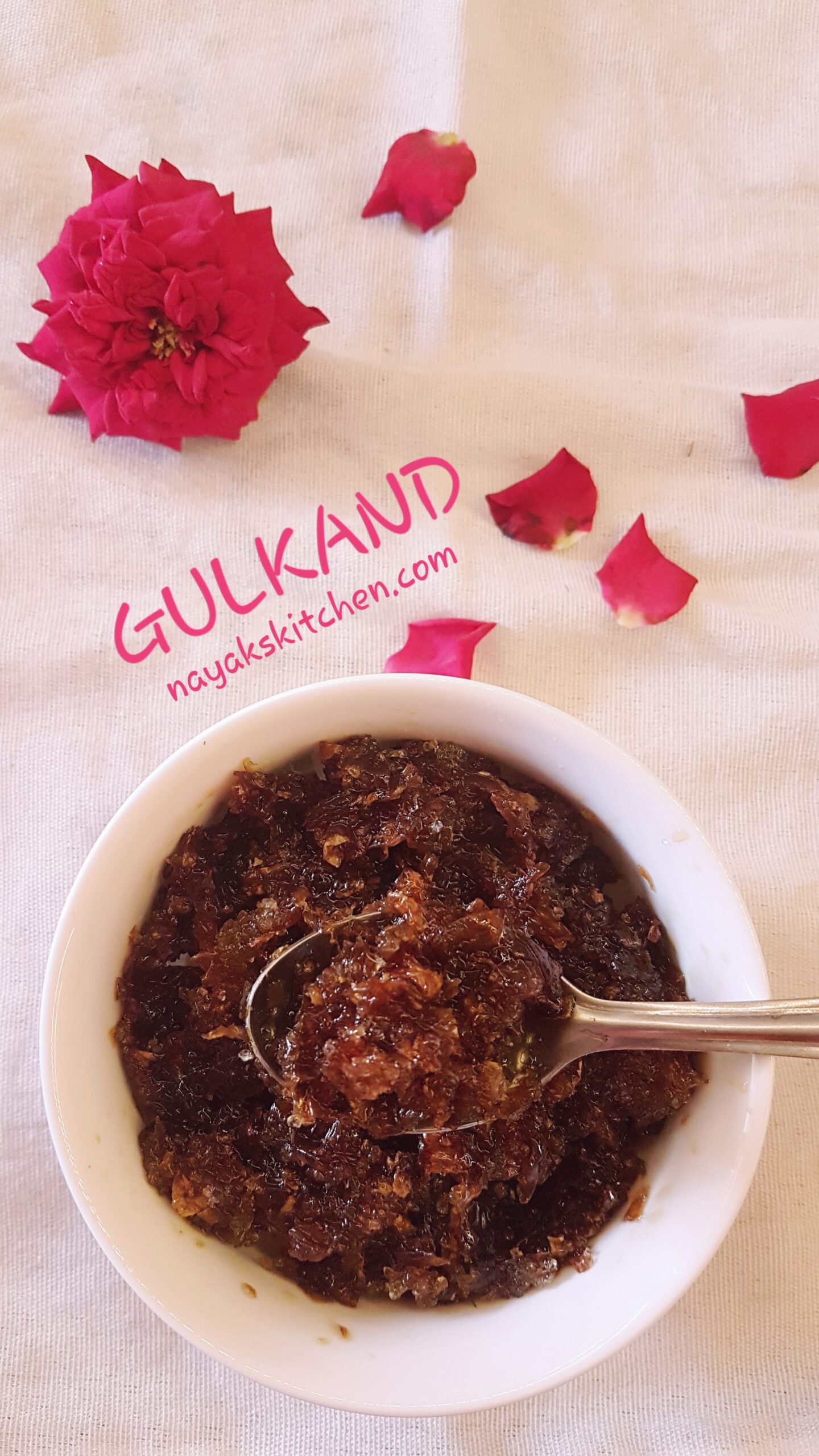 A spoon of fresh Gulkand