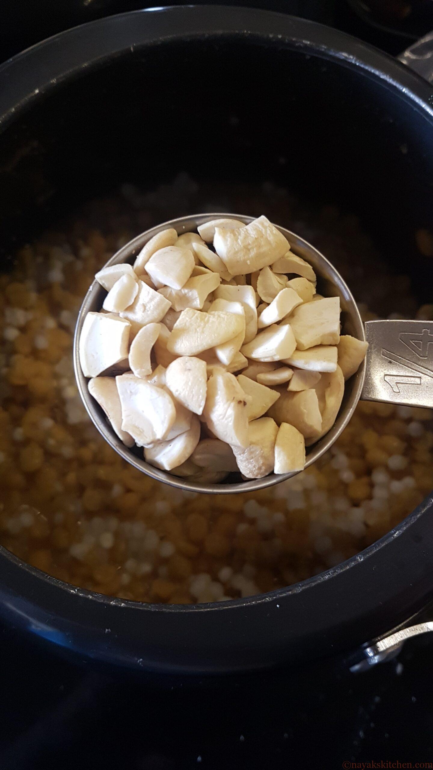 Adding cashewnuts
