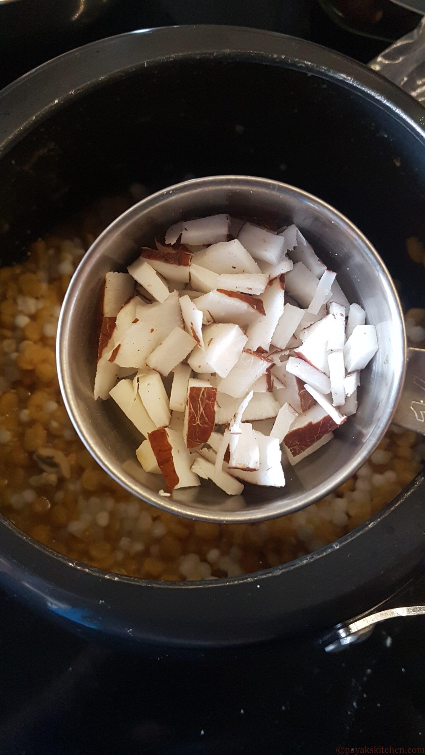 Adding coconut pieces