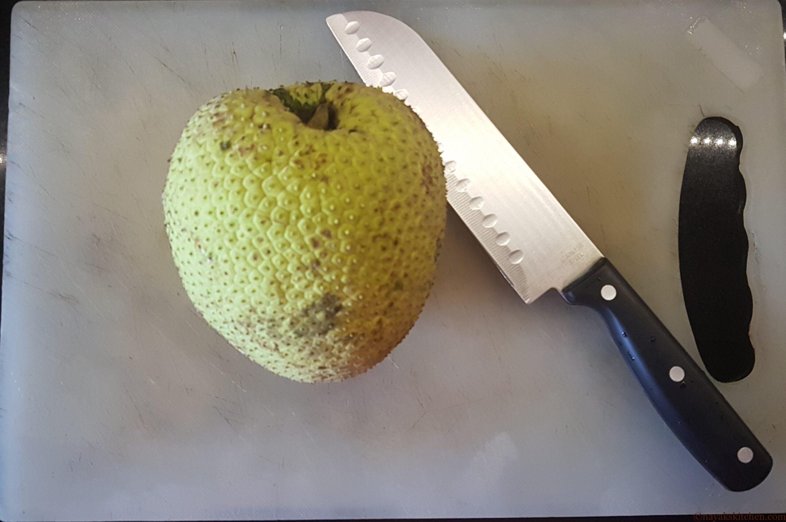 Breadfruit and knife