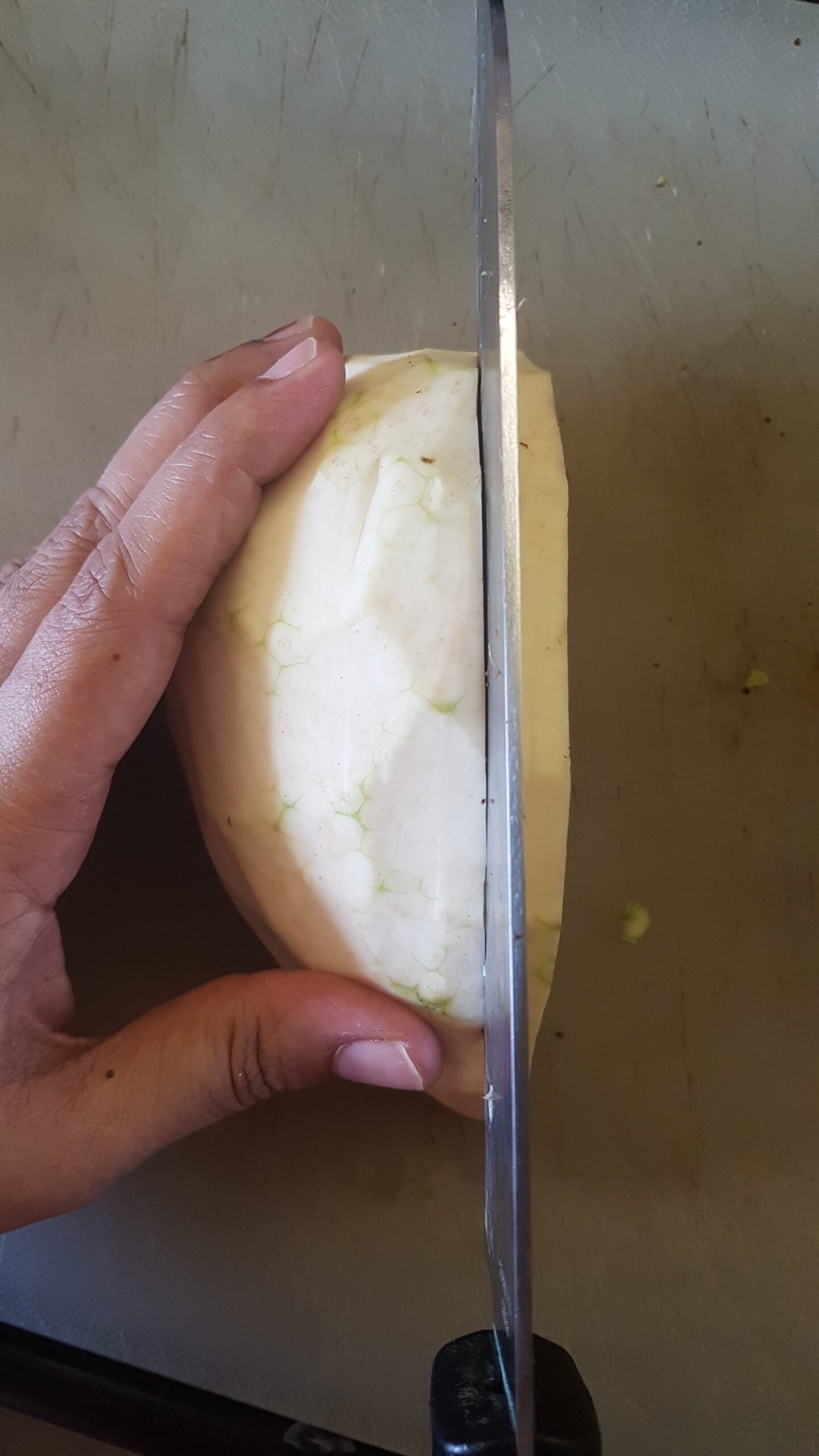 Slicing the breadfruit