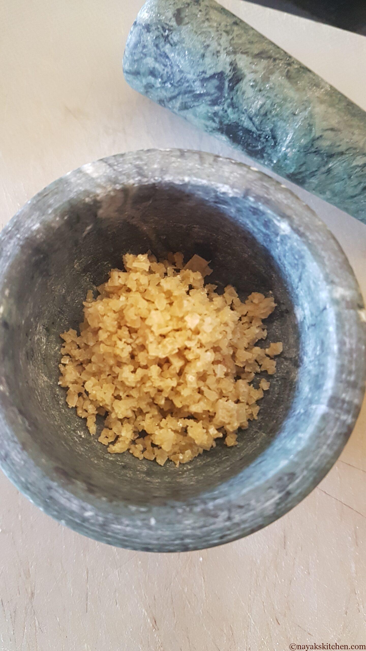 Salt in a mortar pestle