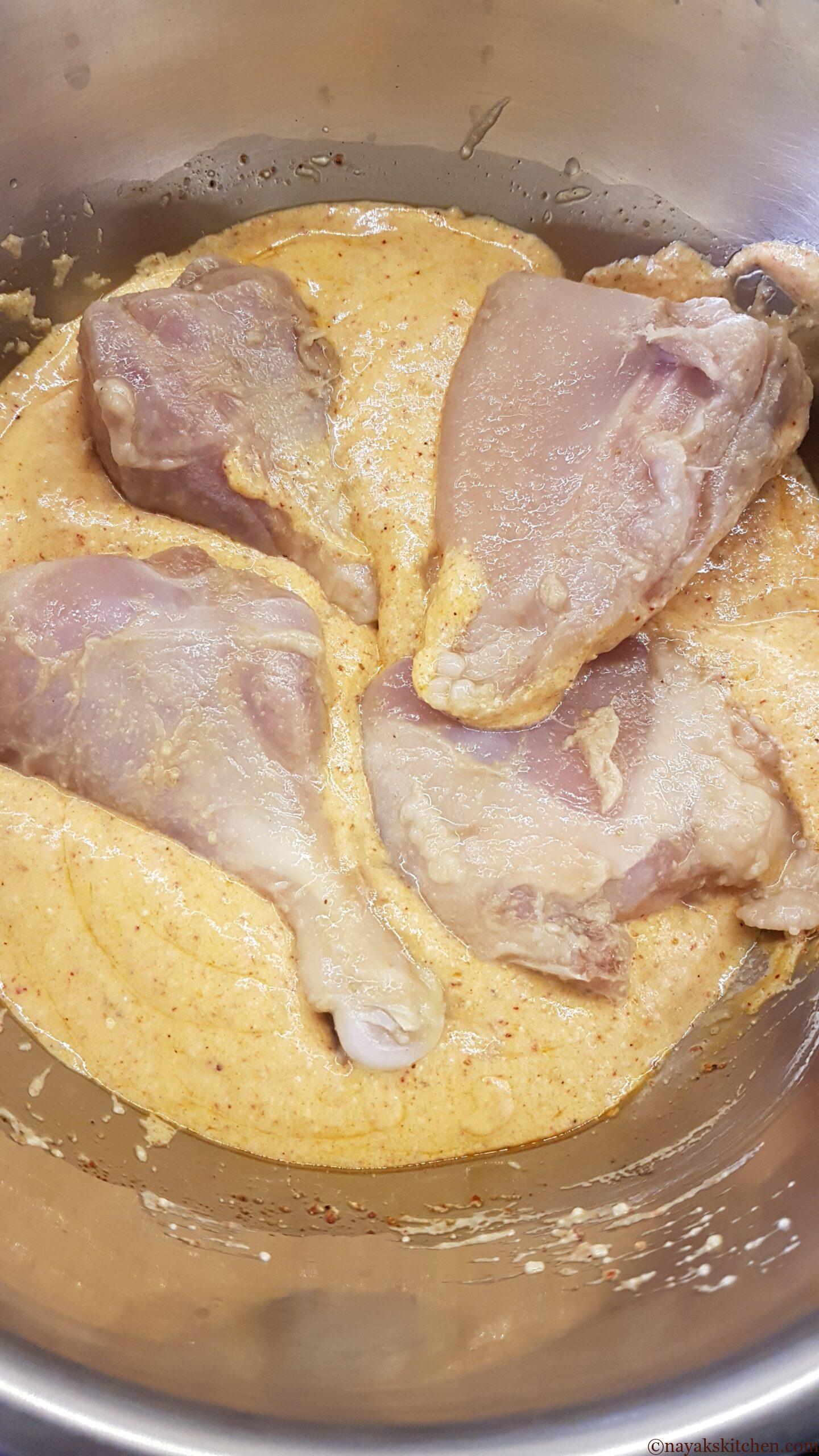 Adding chicken to second marination