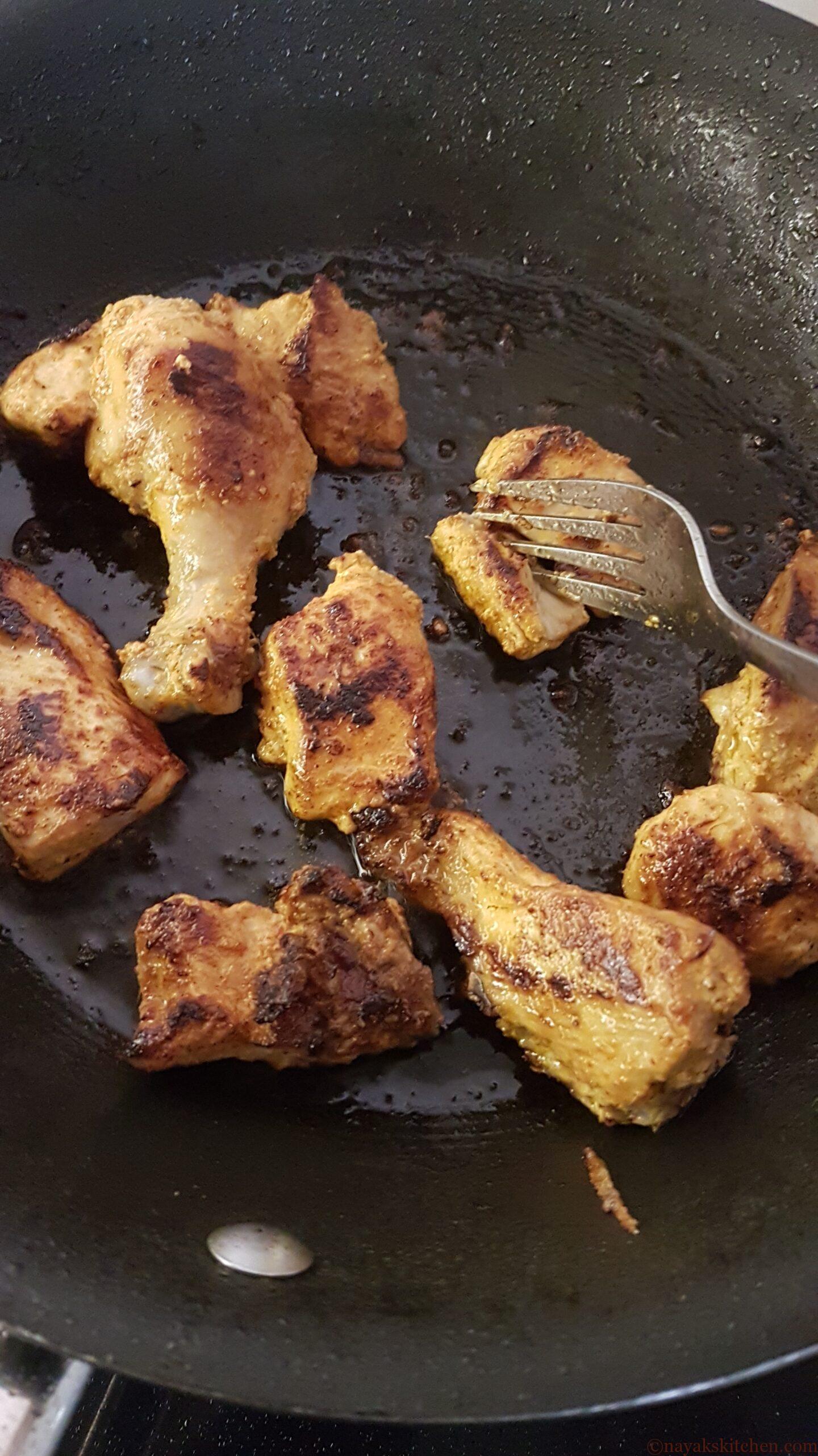 Check chicken with a fork for doneness