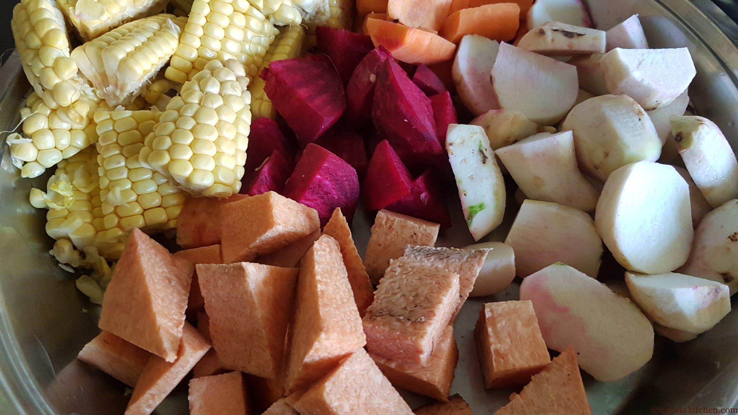 Chopped mixed vegetables for Khatkhate