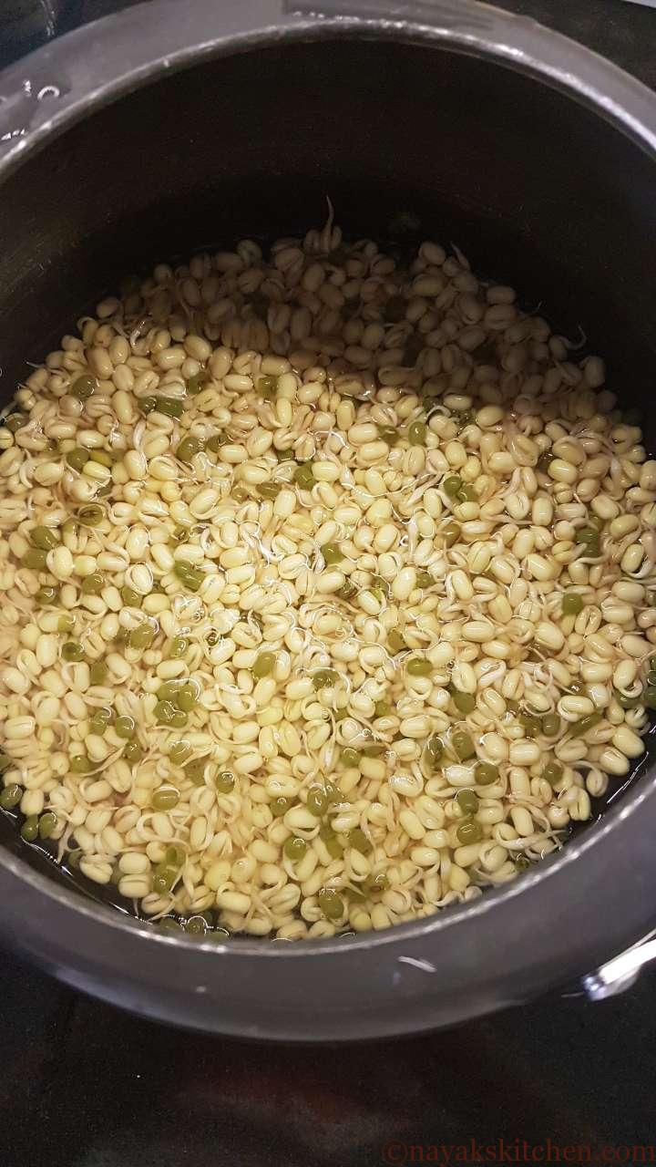 Sprouted moong in a pressure cooker