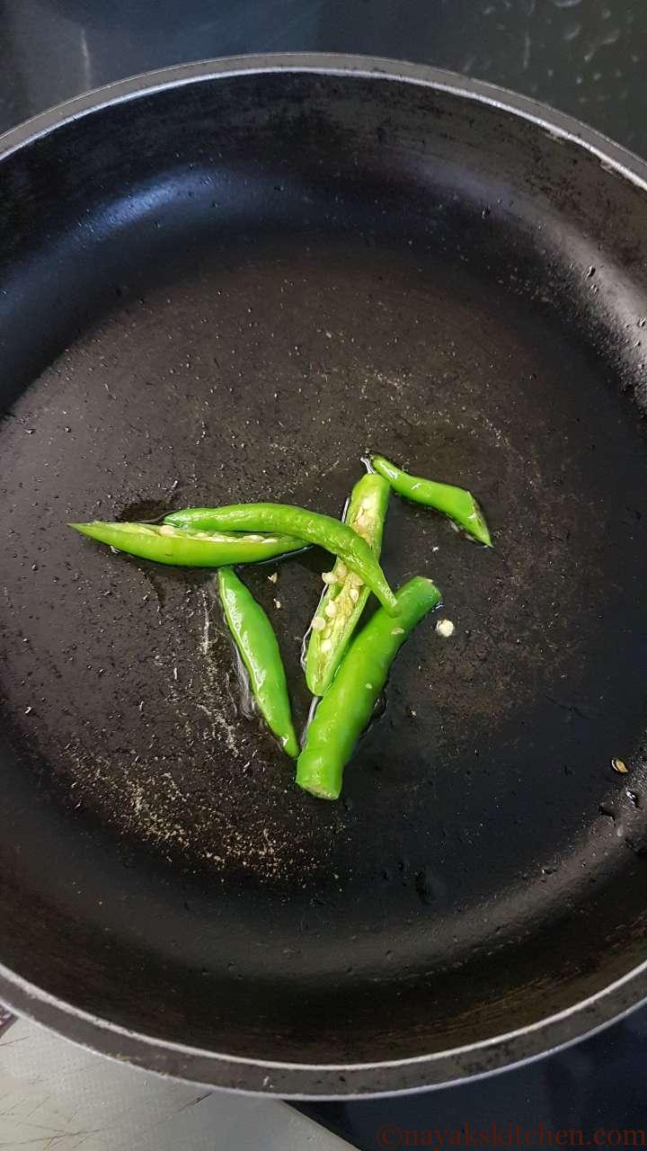 Frying green chillies