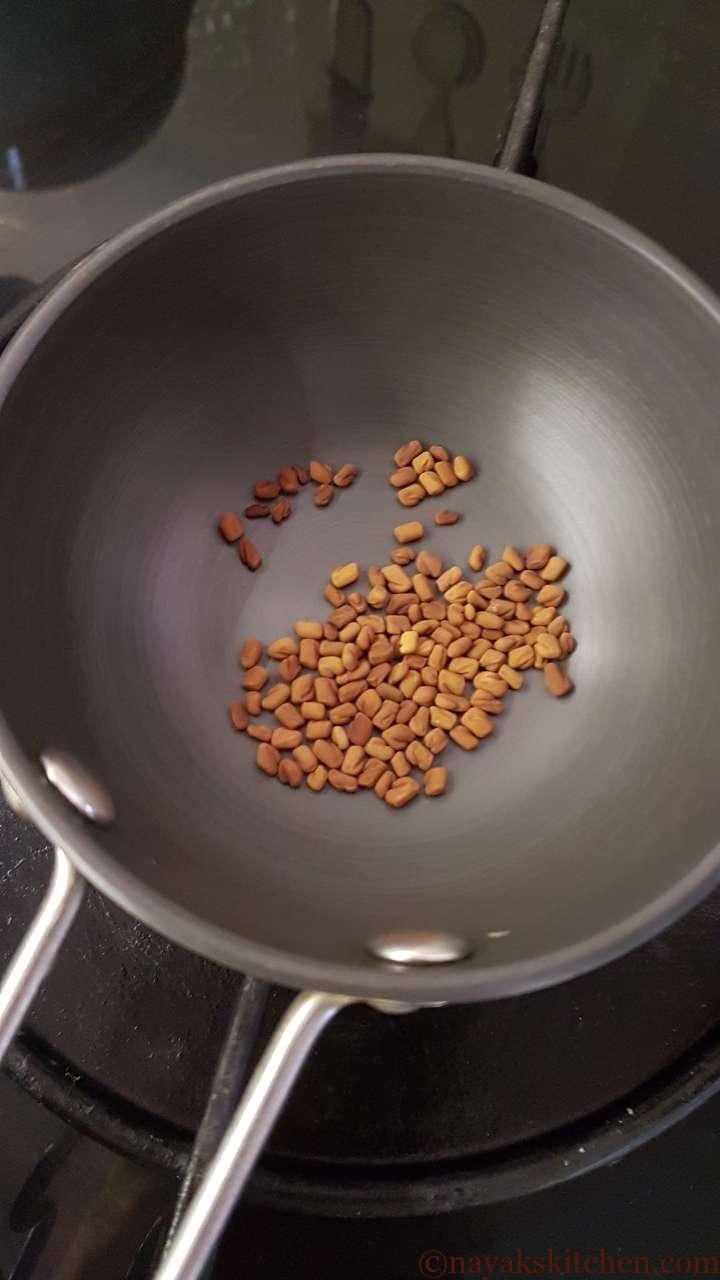 Dry roasting fenugreek seeds