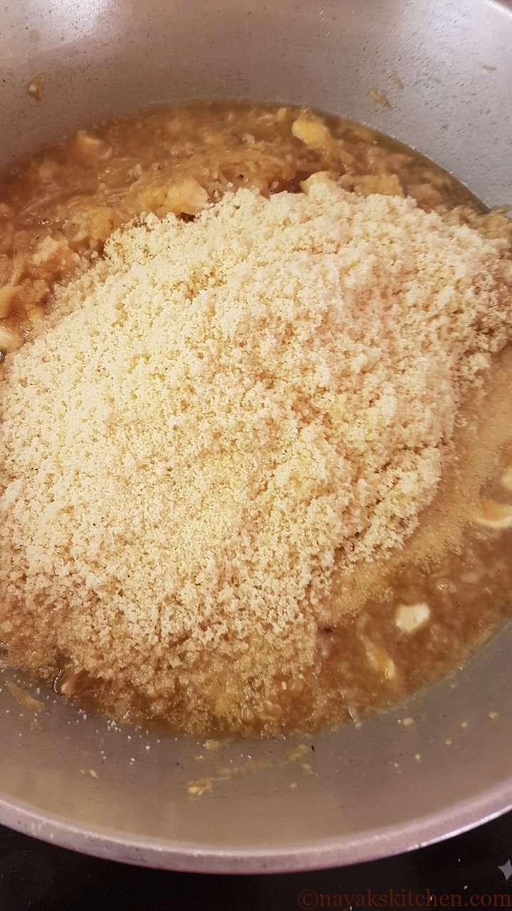 Adding roasted rava (semolina)