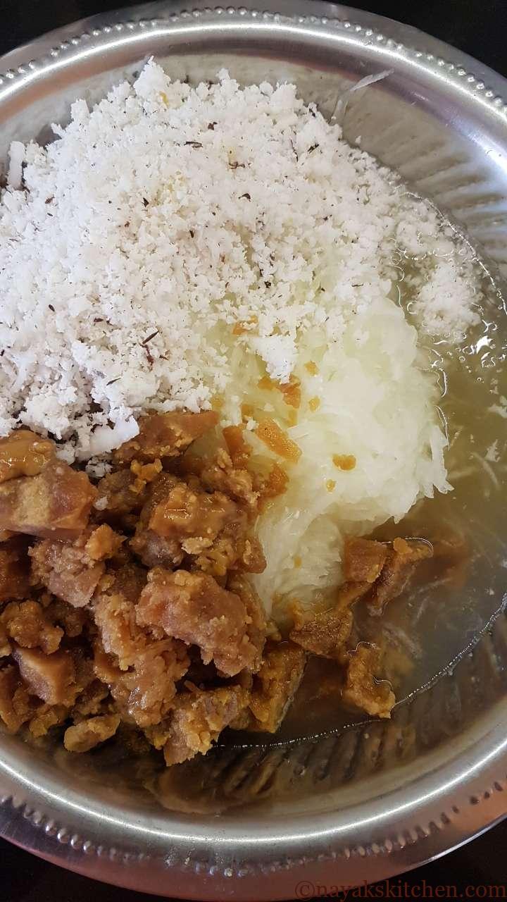 Coconut, Jaggery and Cucumber