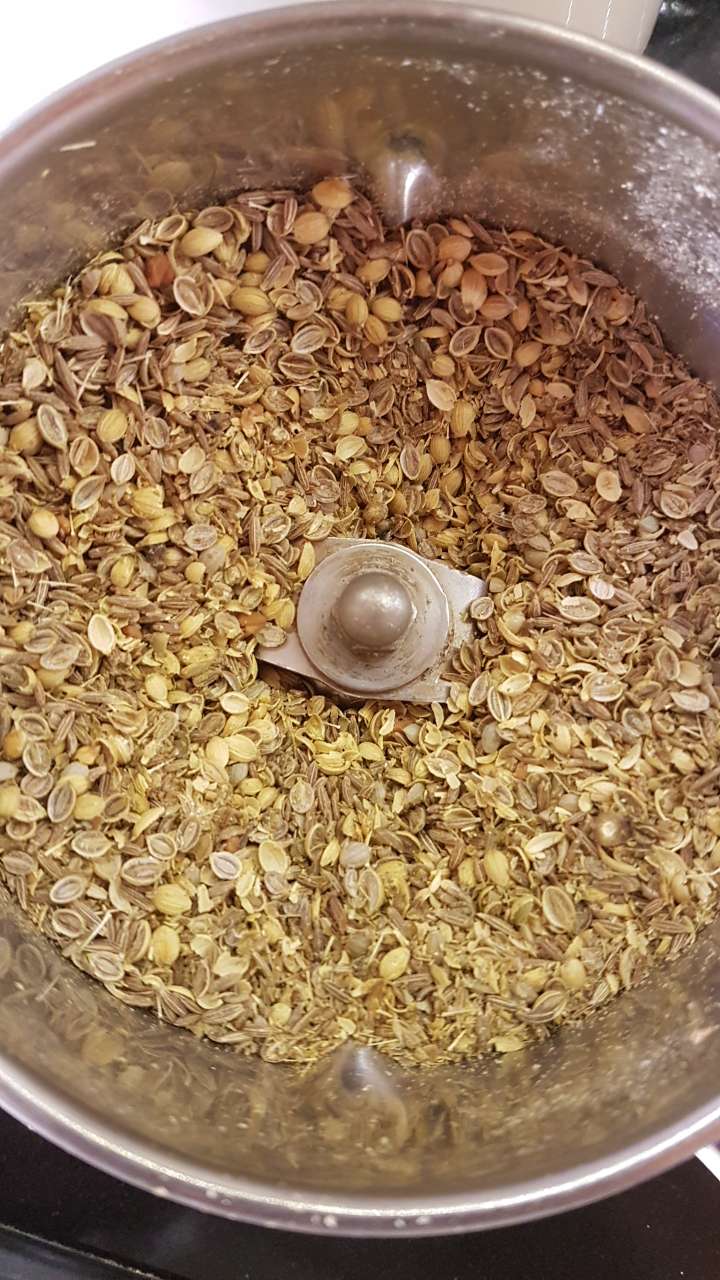 Grinding the kashaya spices