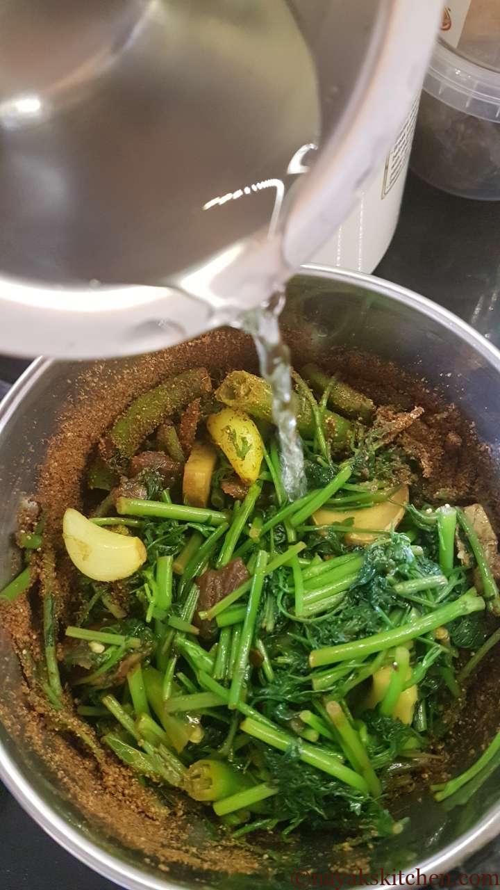 Adding water and grinding