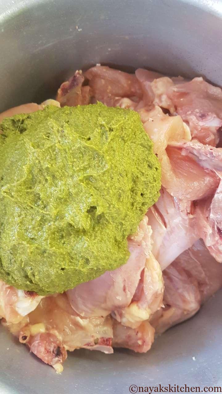 Adding chicken cafreal masala