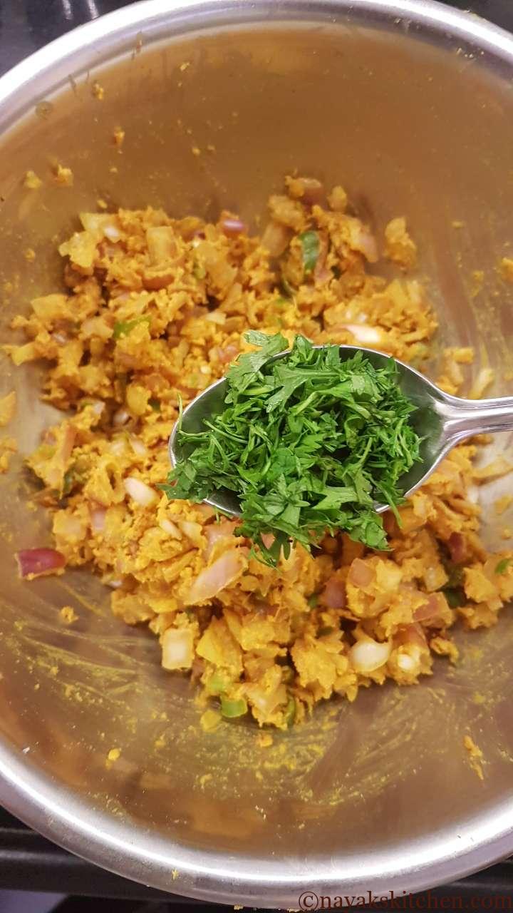 Adding coriander to mixture