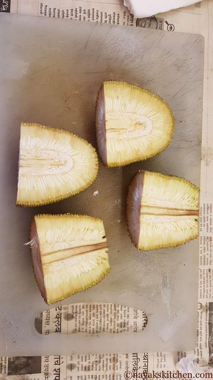 Quarters of raw jackfruit