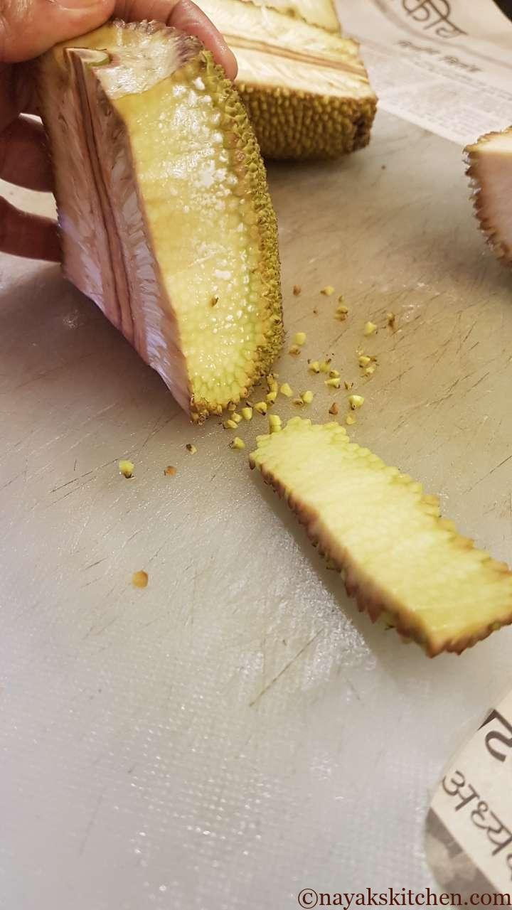 Sliced outer rind of raw jackfruit