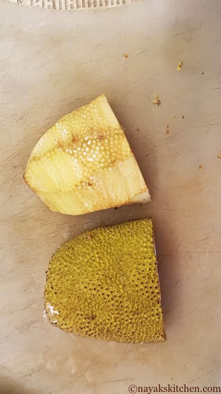 Sliced outer rind of raw jackfruit