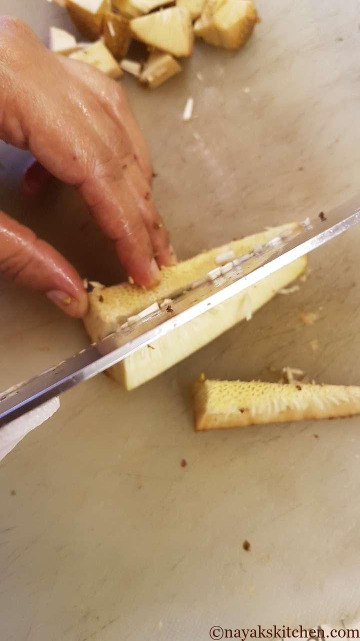 Chopping raw jackfruit