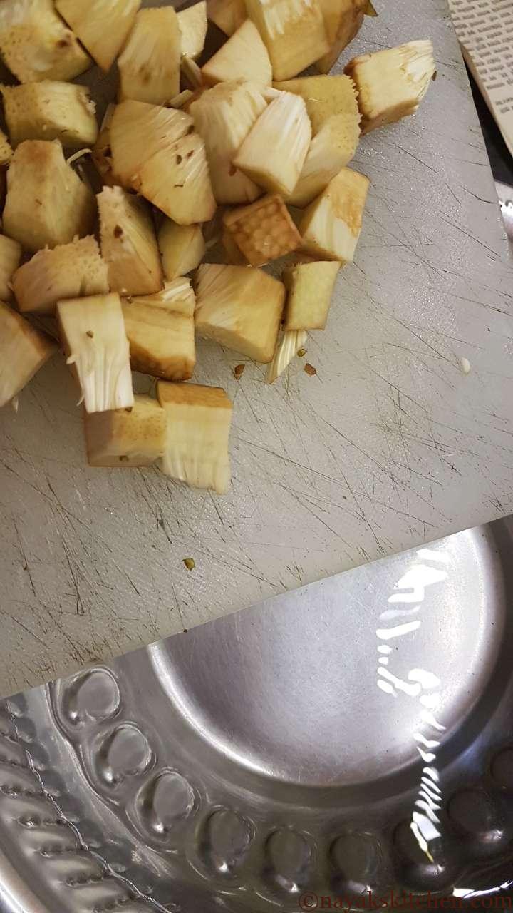 Adding chopped jackfruit to water