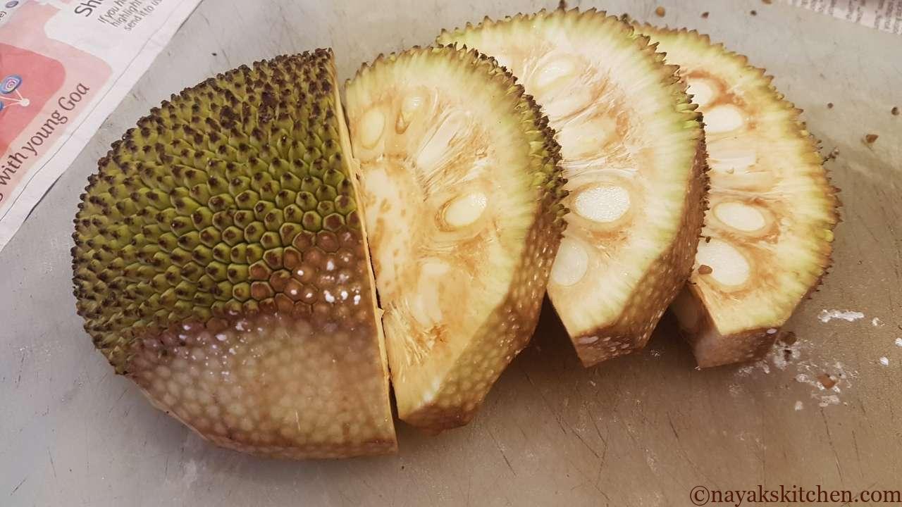 Learn how to cut a raw jackfruit.