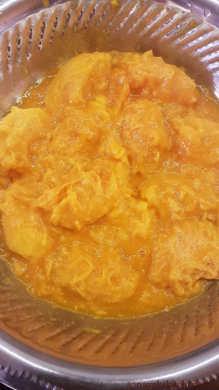 Squeezed mangoes with the pulp