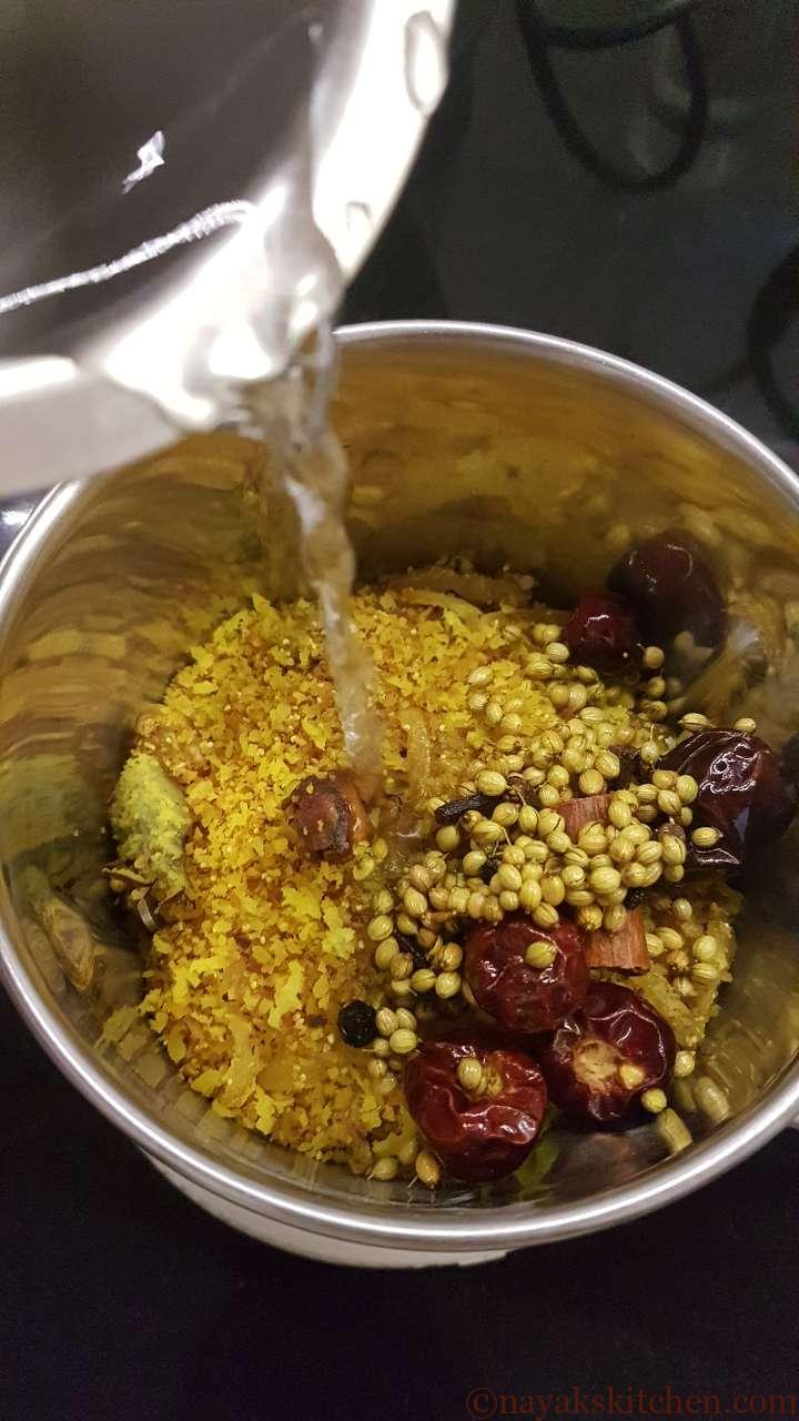Adding water to the roasted mixture