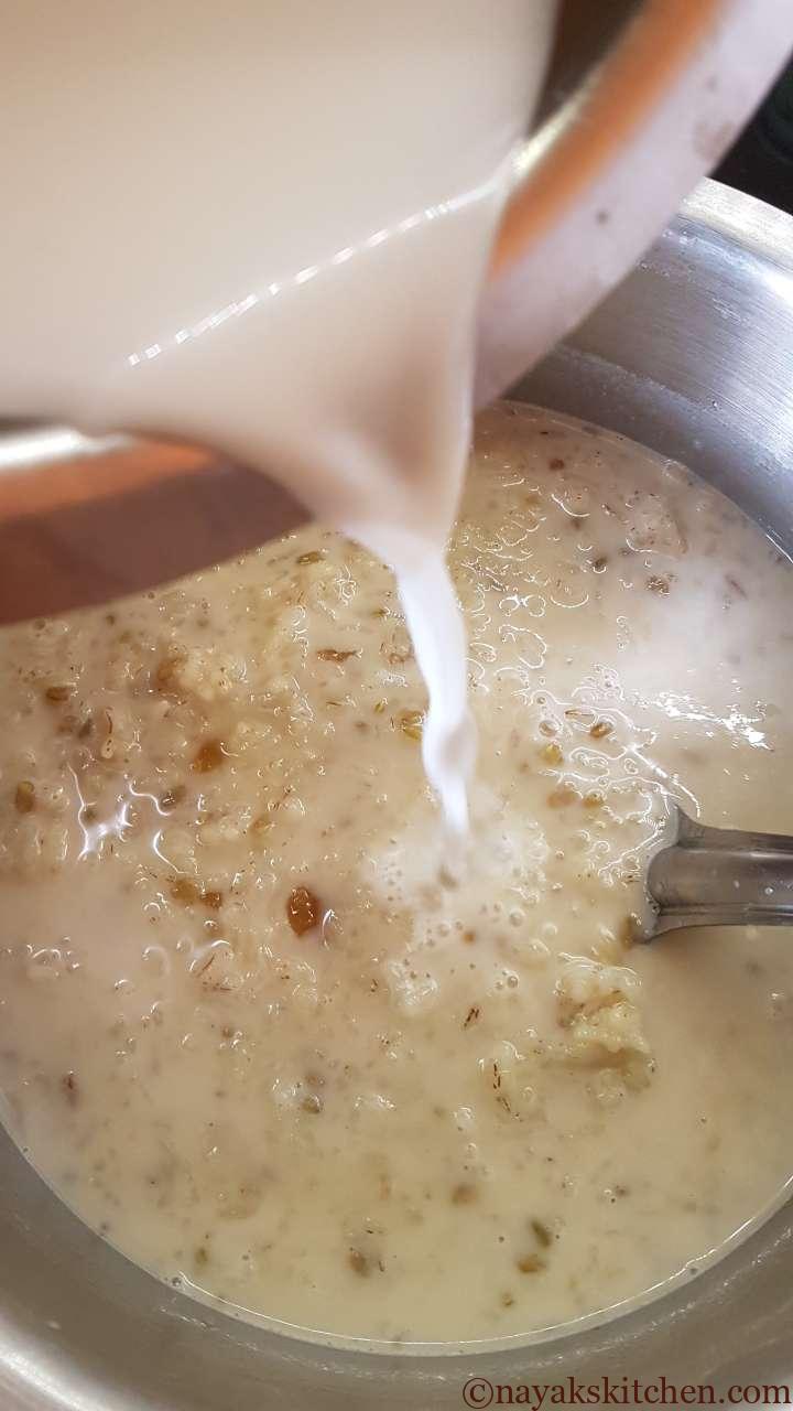 Adding thin coconut milk