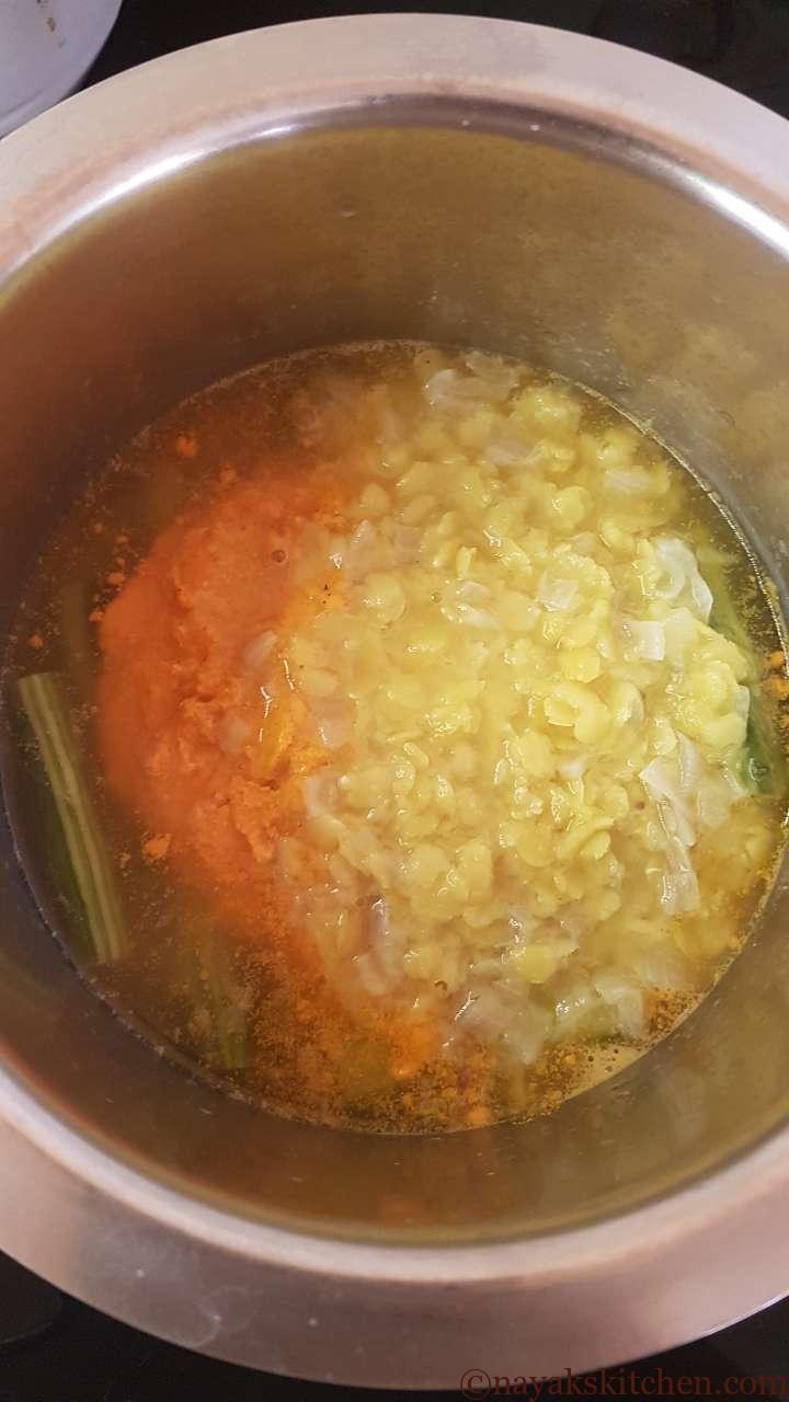 Adding cooked tur dal